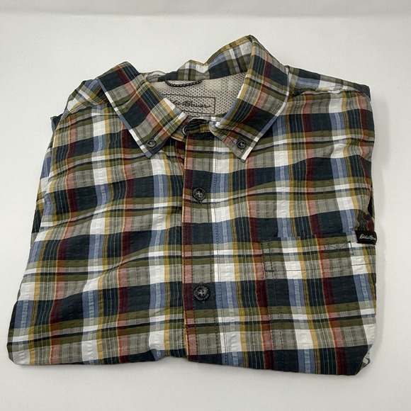 Eddie Bauer Other - Eddie Bauer Short Sleeve Plaid Shirt Gray/Green Button‎ Down Mesh Men's Size XL
